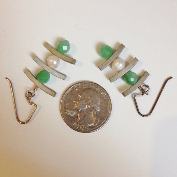 Sterling Silver Onyx Pearl Earrings Asian Handmade - Picture 4 of 4